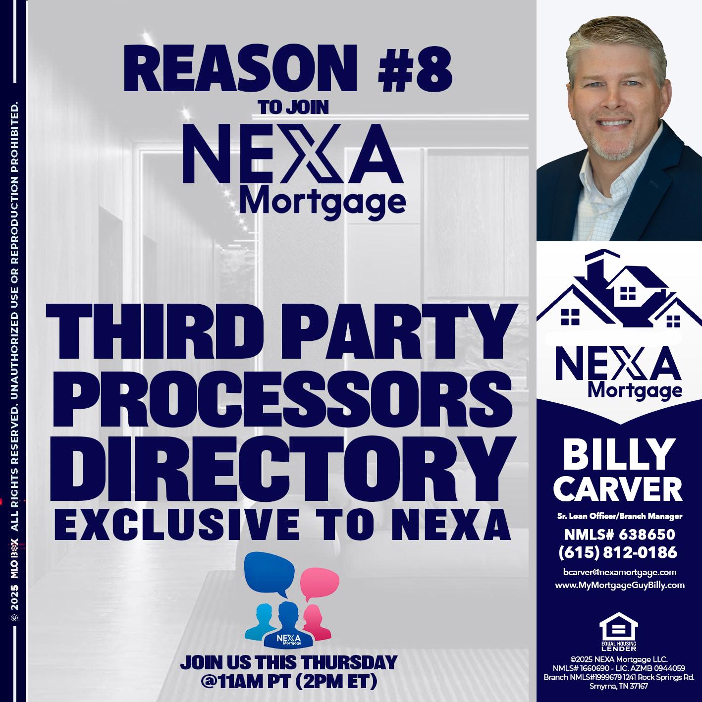 REASON 8 - Billy Carver -Sr Loan Officer / Branch Manager
