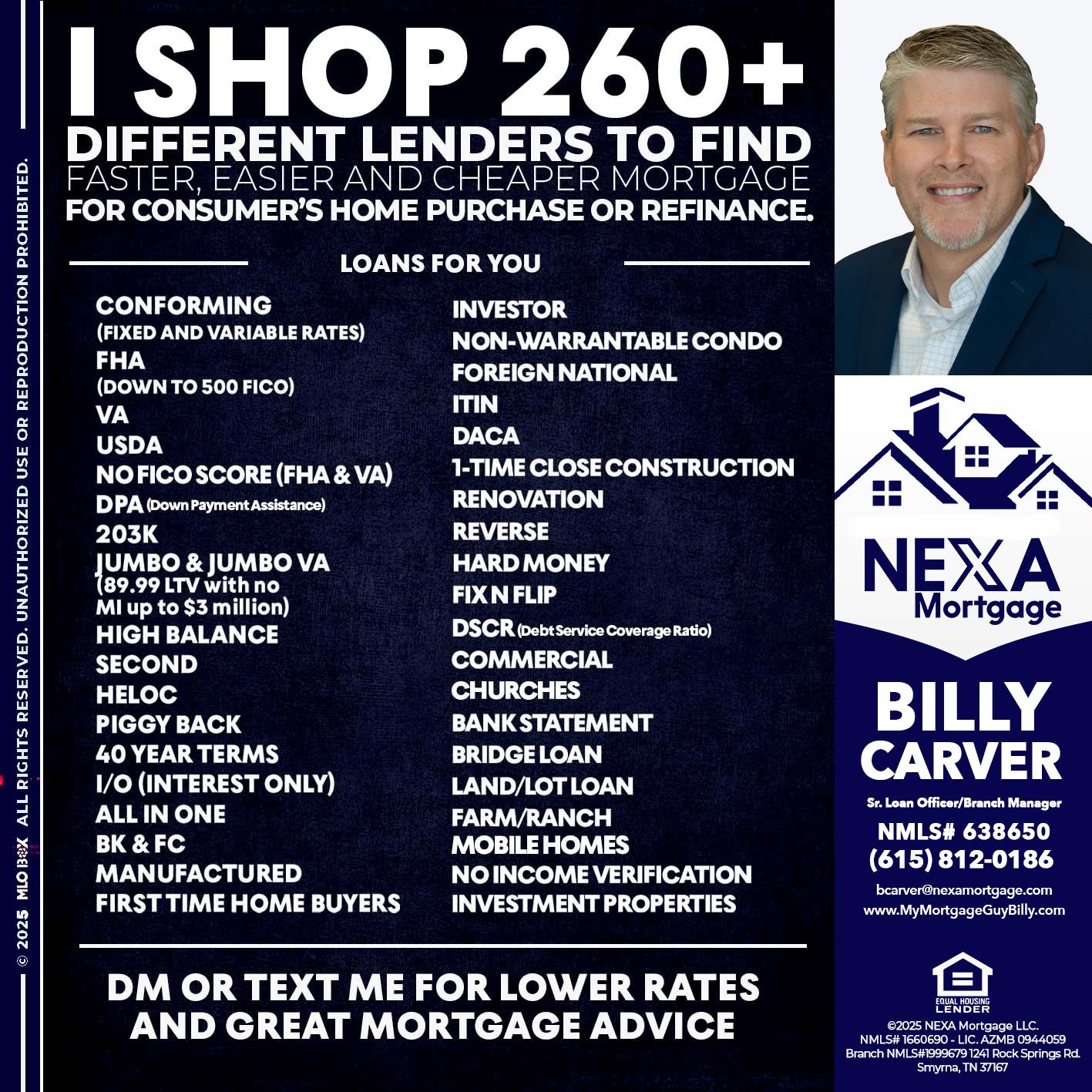 I SHOP +260 - Billy Carver -Sr Loan Officer / Branch Manager