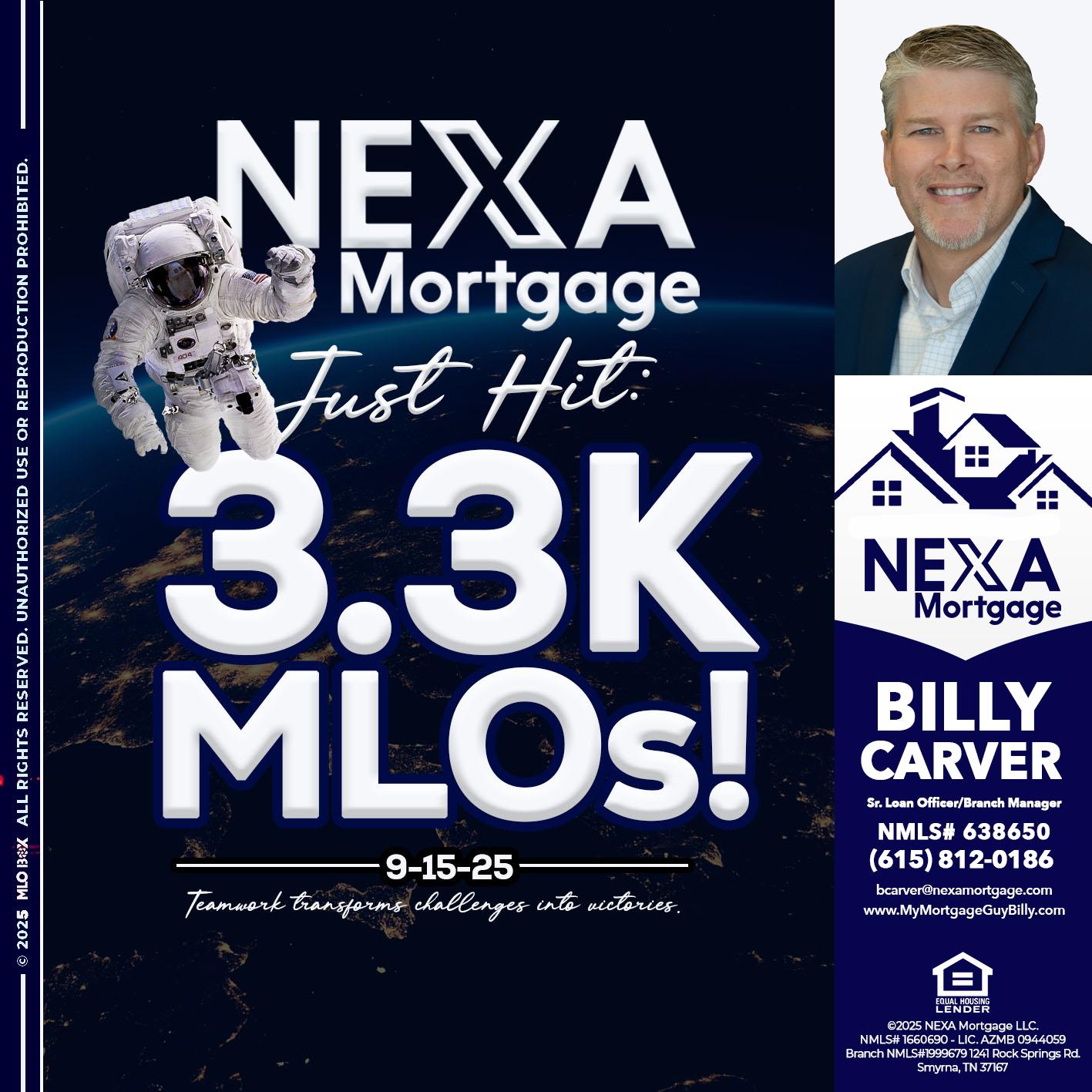 3.3K - Billy Carver -Sr Loan Officer / Branch Manager