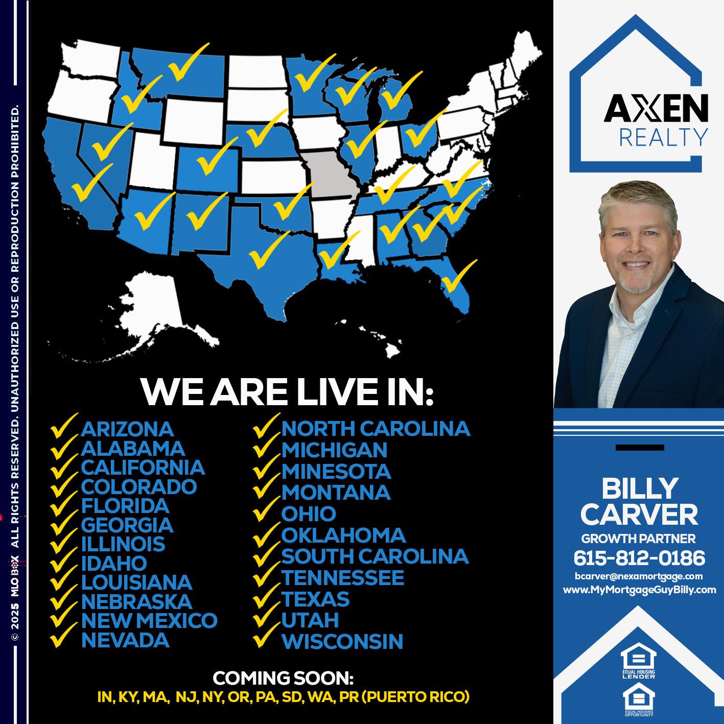 new states unlocked - Billy Carver -Sr Loan Officer / Branch Manager