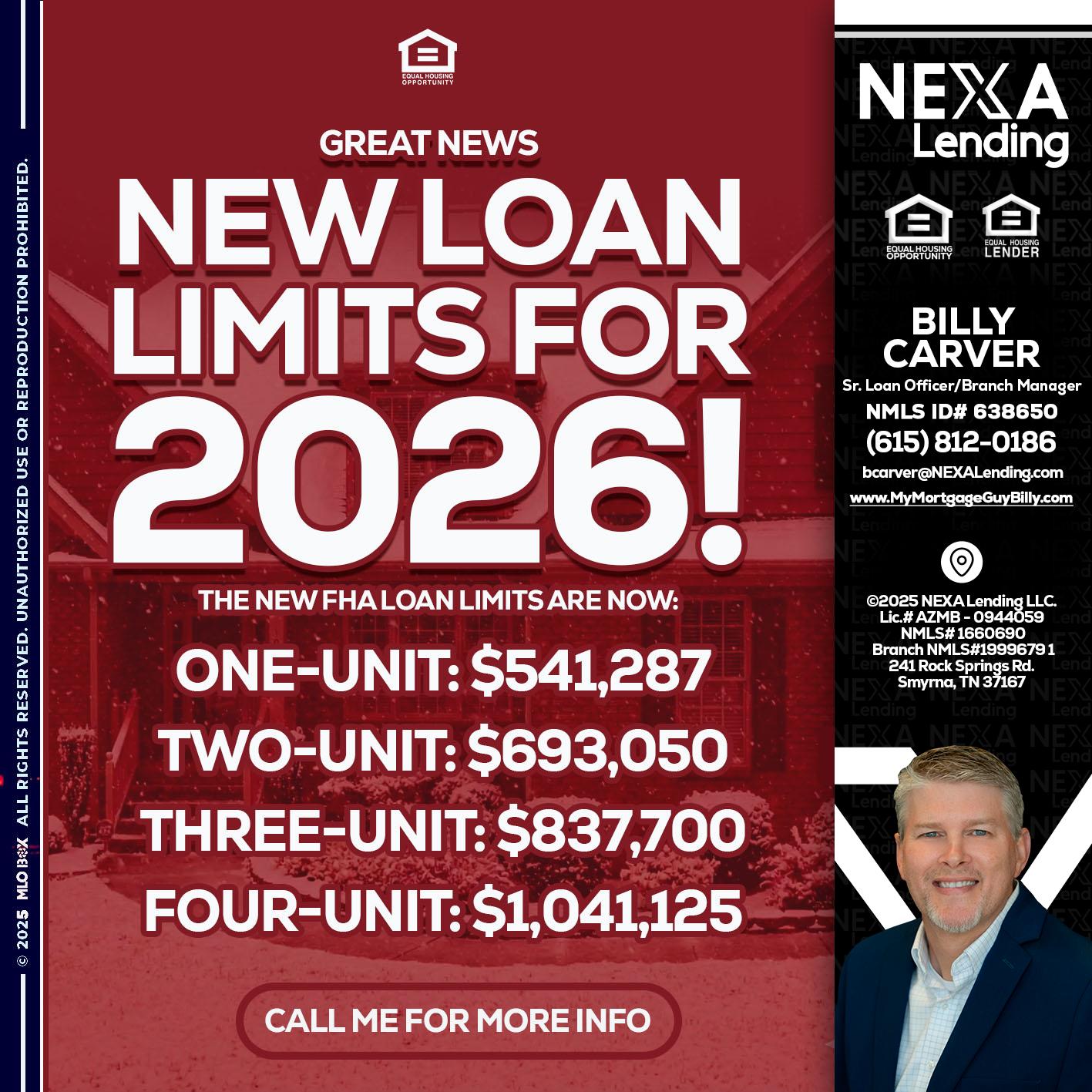 loan limits - Billy Carver -Sr Loan Officer / Branch Manager