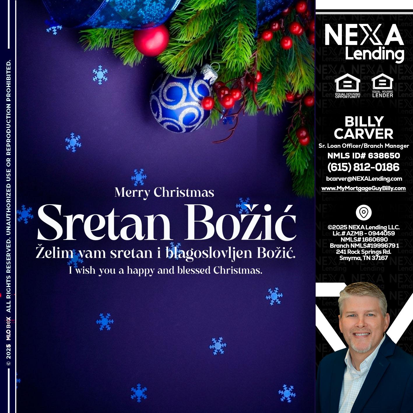 Sretan Božić - Billy Carver -Sr Loan Officer / Branch Manager