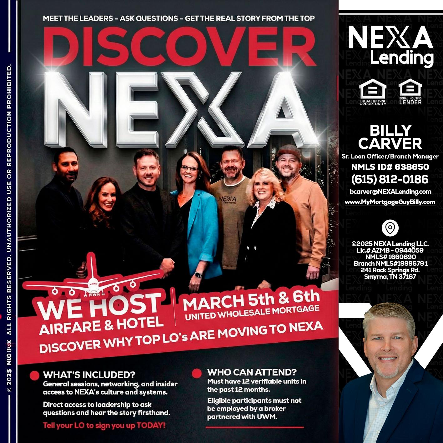 DISCOVER NEXA - Billy Carver -Sr Loan Officer / Branch Manager