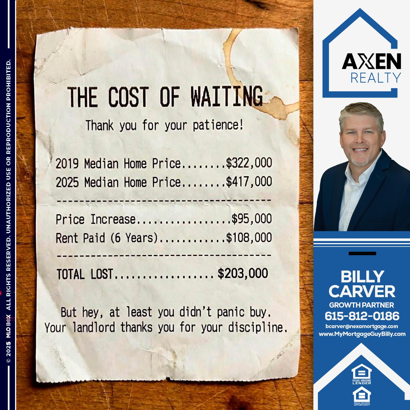 the cost of waiting - Billy Carver -Sr Loan Officer / Branch Manager