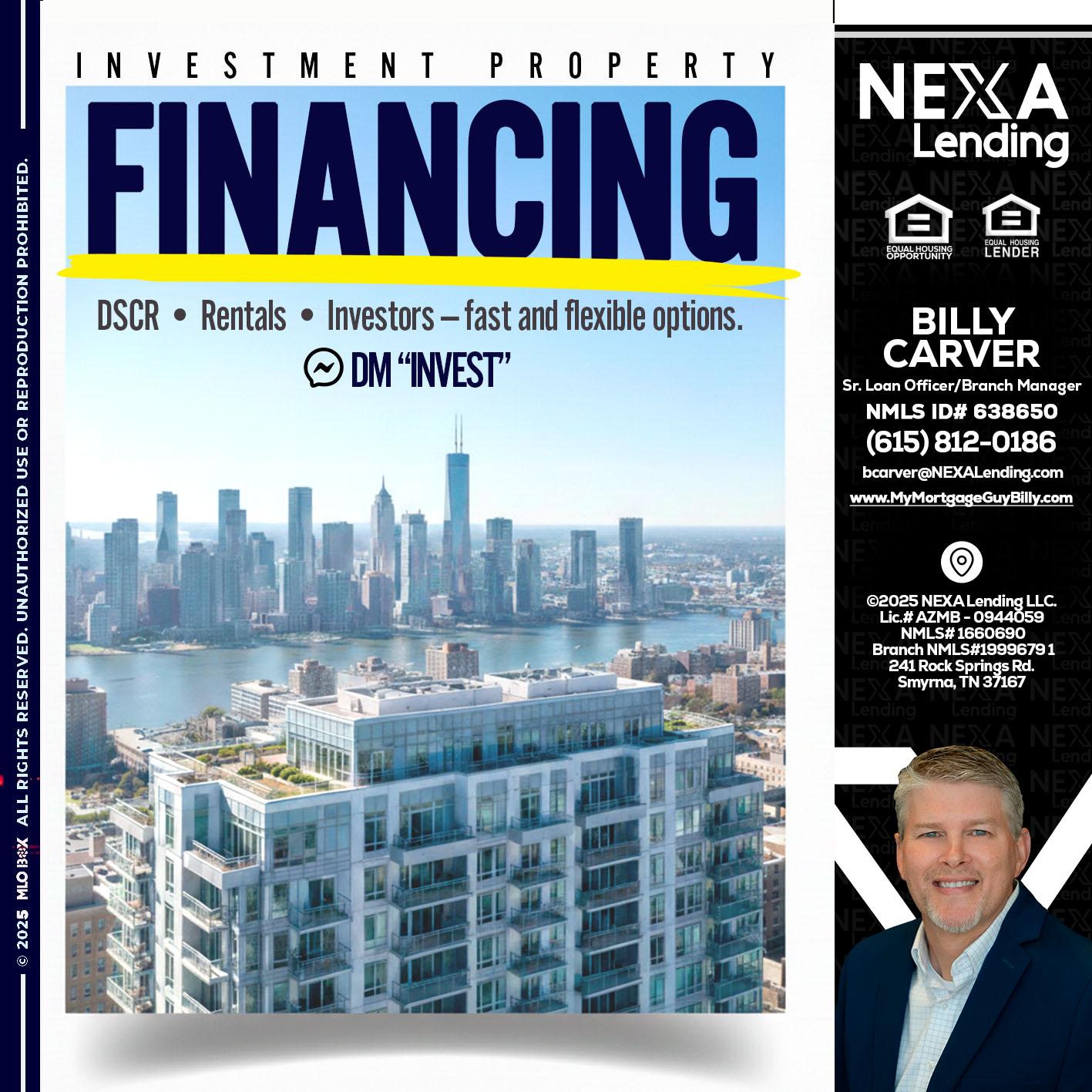 FINANCING - Billy Carver -Sr Loan Officer / Branch Manager