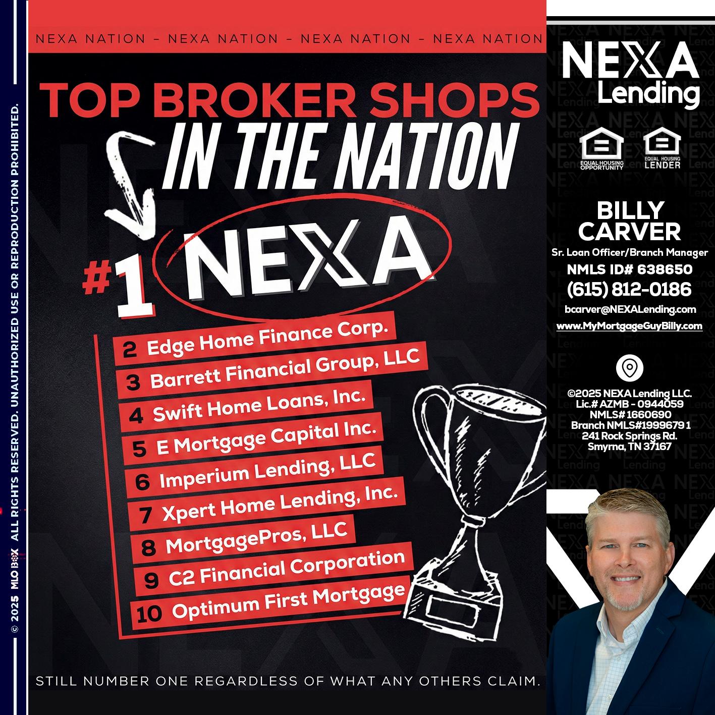 top broker - Billy Carver -Sr Loan Officer / Branch Manager