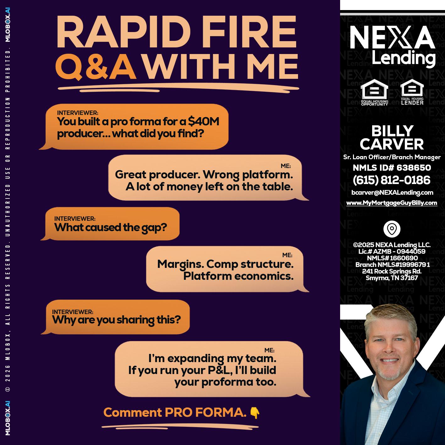 RAPID FIRE - Billy Carver -Sr Loan Officer / Branch Manager