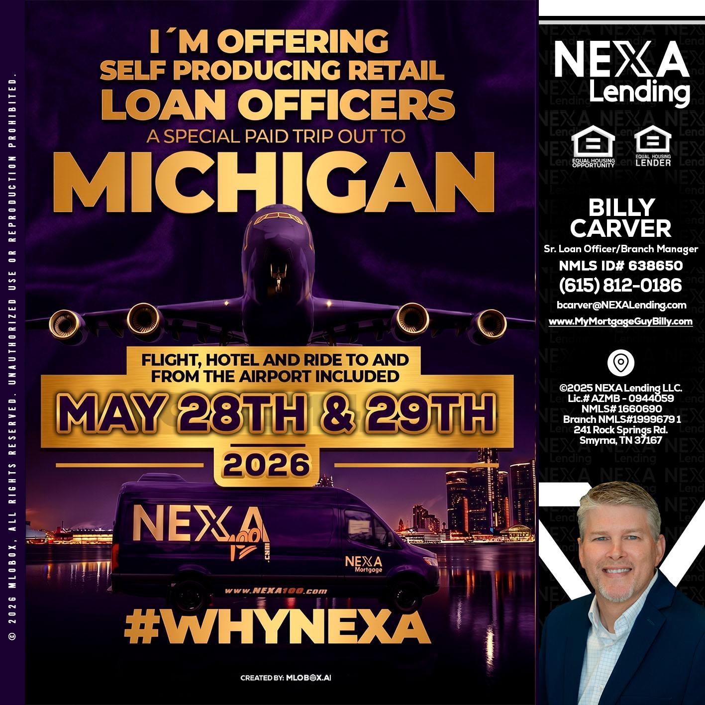 MICHIGAN - Billy Carver -Sr Loan Officer / Branch Manager