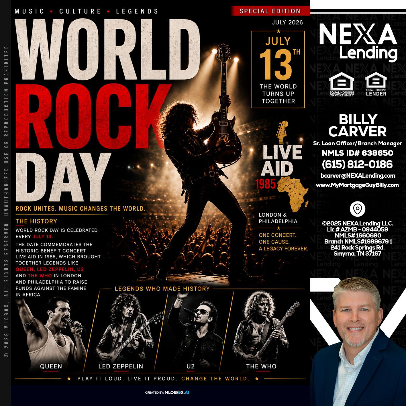WORLD ROCK MUSIC DAY - Billy Carver -Sr Loan Officer / Branch Manager