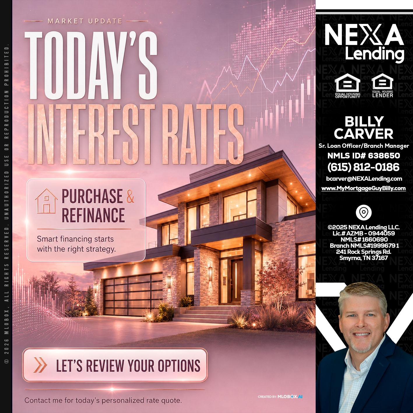 todays interest rates - Billy Carver -Sr Loan Officer / Branch Manager