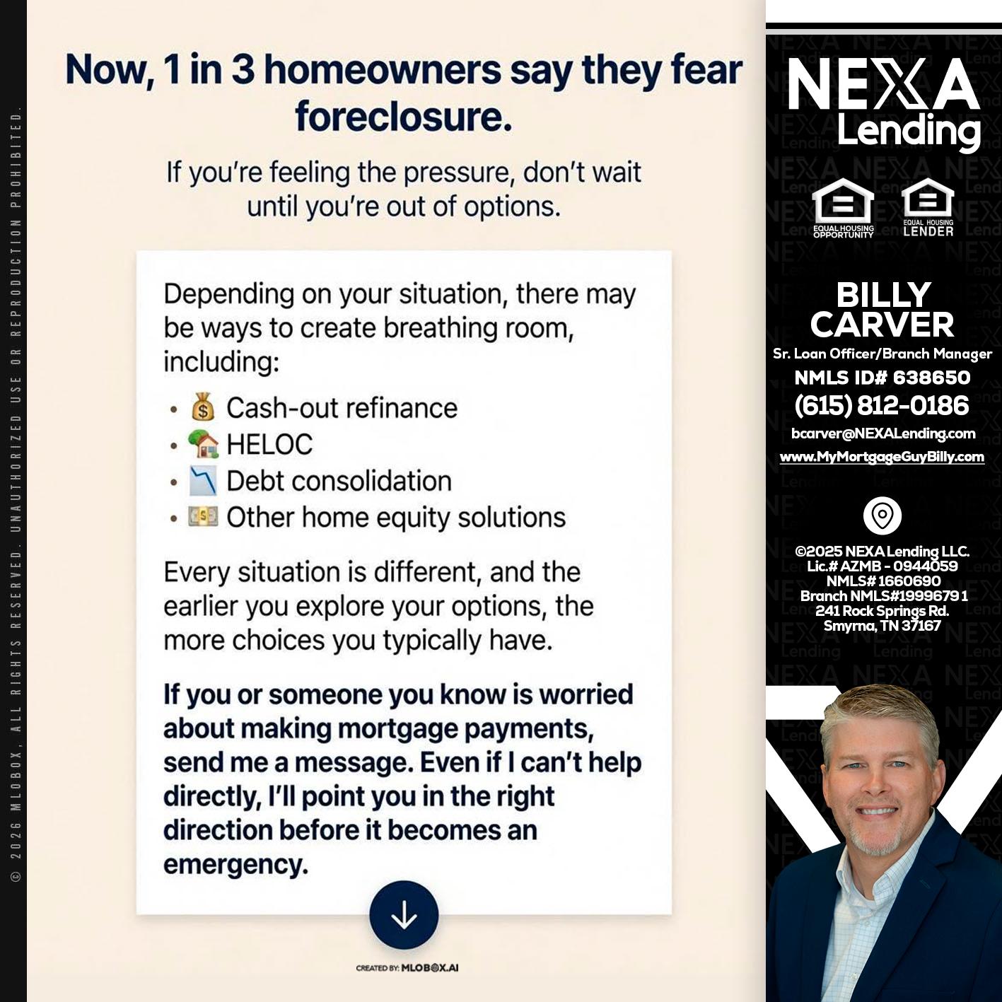 NOW, 1 IN 3 - Billy Carver -Sr Loan Officer / Branch Manager