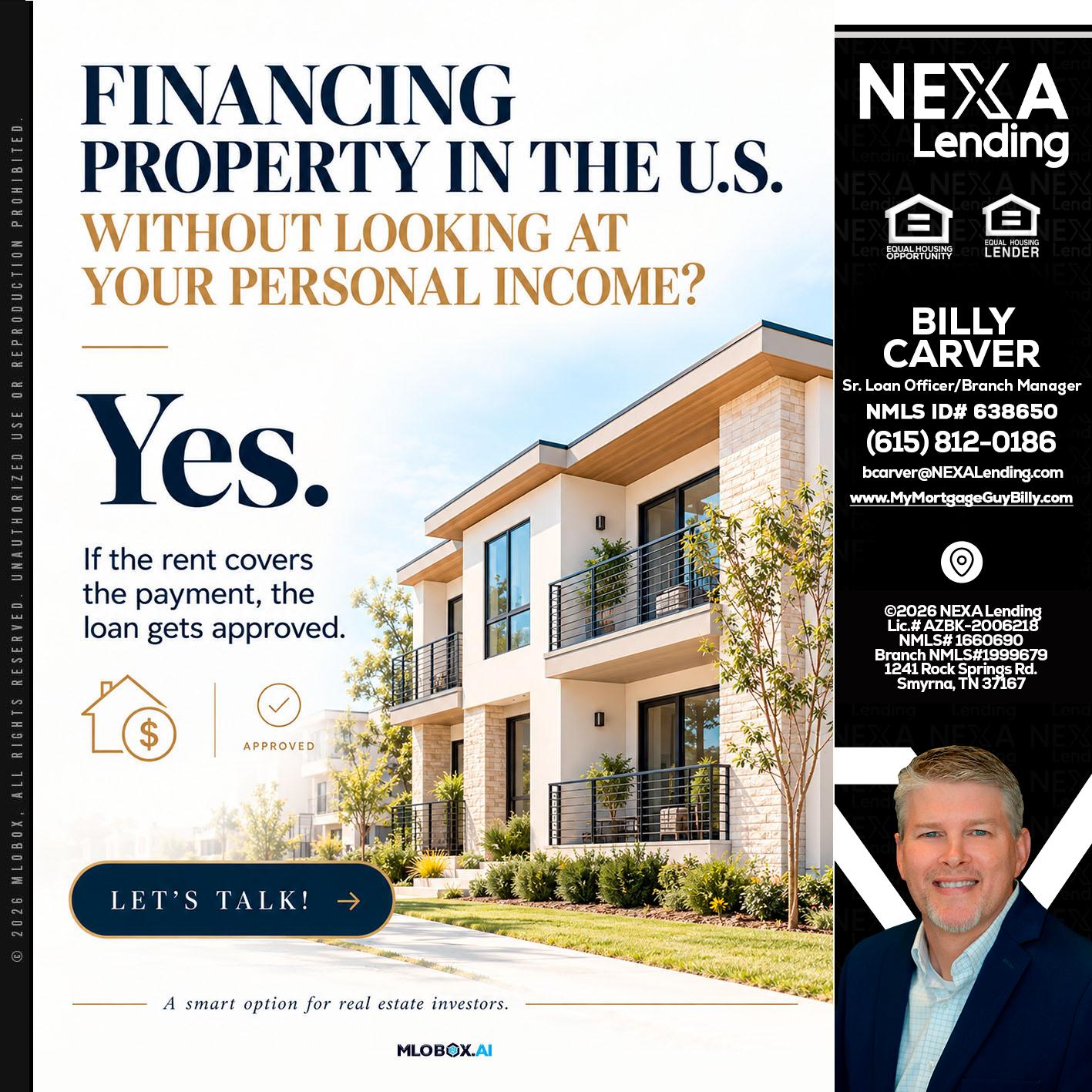 FINANCING - Billy Carver -Sr Loan Officer / Branch Manager